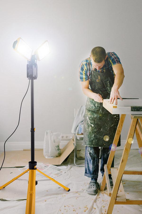 lutec LUTEC 【Upgraded】5000K 12000 Lumen 105 Watt Dual-Head LED Work Light with Telescoping Tripod Work Light with Stand Rotating Waterproof Lamps and 8 Ft 3-Prong Power Cord lutec LUTEC 【Upgraded】5000K 12000 Lumen 105 Watt Dual-Head LED Work Light with Telescoping Tripod Work Light with Stand Rotating Waterproof Lamps and 8 Ft 3-Prong Power Cord