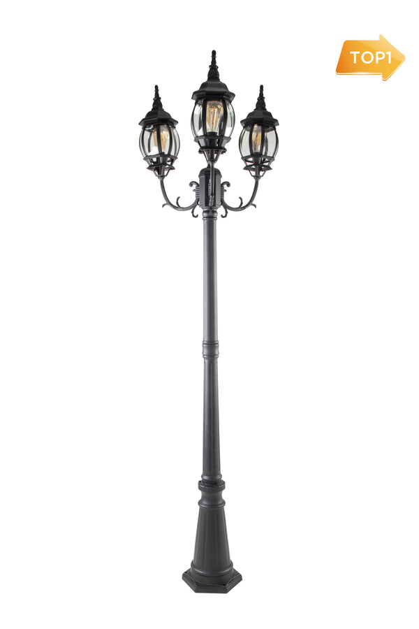 Lutec LUTEC-VINTAGE 3-Head Die-Cast Aluminum LED Outdoor Hard Wired Street Light (Head & Pole)