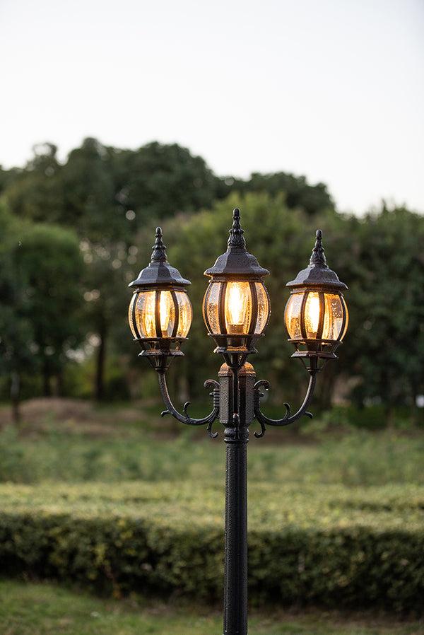 Lutec LUTEC-VINTAGE 3-Head Die-Cast Aluminum LED Outdoor Hard Wired Street Light (Head & Pole)