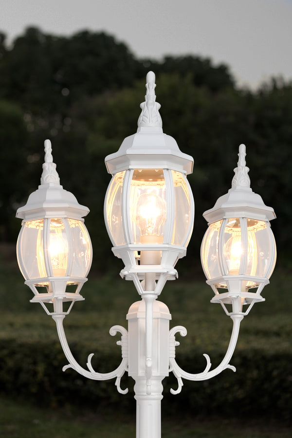 Lutec LUTEC-VINTAGE 3-Head Die-Cast Aluminum LED Outdoor Hard Wired Street Light (Head & Pole) White