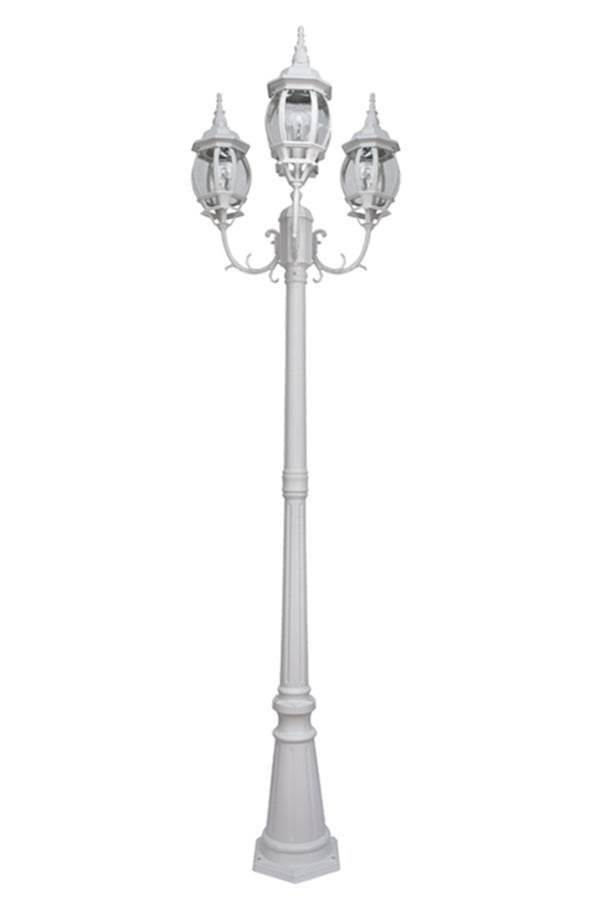 lutec LUTEC-VINTAGE 3-Head Die-Cast Aluminum LED Outdoor Hard Wired Street Light (Head & Pole) White