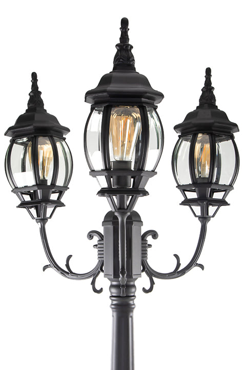 Lutec LUTEC-VINTAGE 3-Head Die-Cast Aluminum LED Outdoor Hard Wired Street Light (Head & Pole)