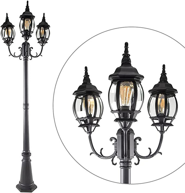 lutec LUTEC-VINTAGE 3-Head Die-Cast Aluminum LED Outdoor Hard Wired Street Light (Head & Pole)