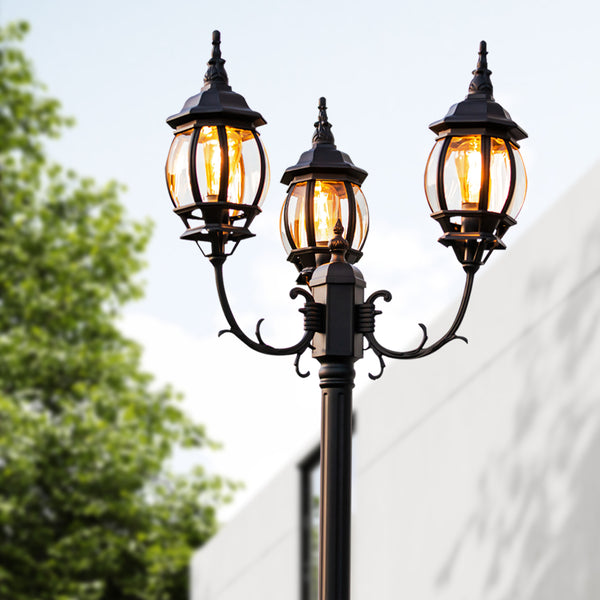 lutec LUTEC-VINTAGE 3-Head Die-Cast Aluminum LED Outdoor Hard Wired Street Light (Head & Pole)