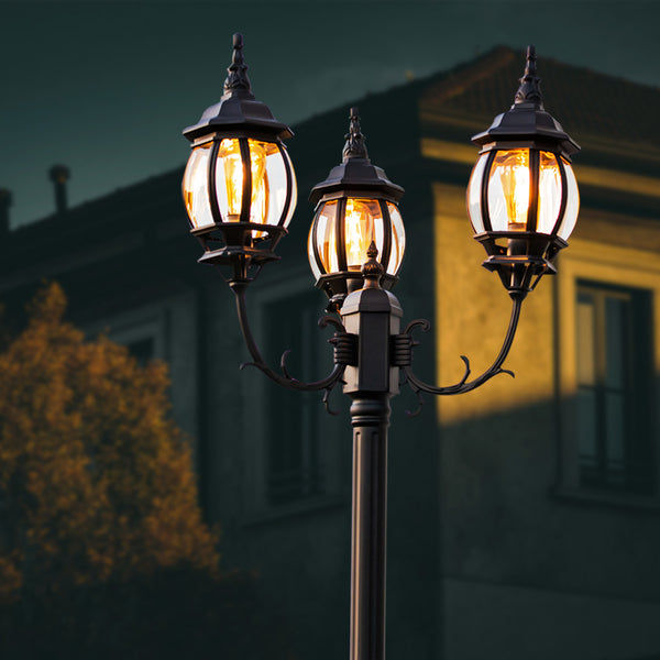 lutec LUTEC-VINTAGE 3-Head Die-Cast Aluminum LED Outdoor Hard Wired Street Light (Head & Pole)