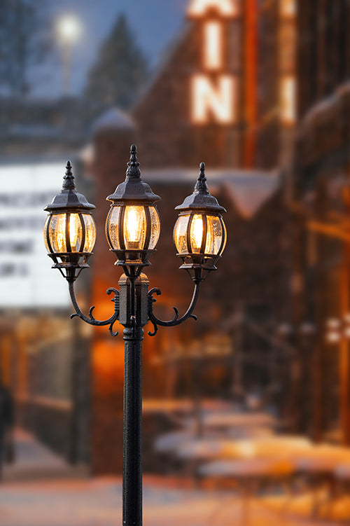 lutec LUTEC-VINTAGE 3-Head Die-Cast Aluminum LED Outdoor Hard Wired Street Light (Head & Pole)