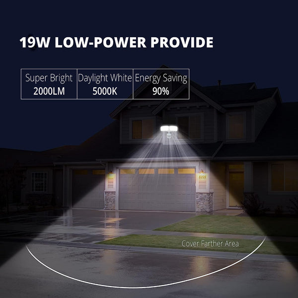 Lutec UME 19W LED Security Lights Motion Sensor Light Outdoor 2000LM Motion Flood Light 5000K IP65 Waterproof 2 Adjustable Head Motion Detector Security Light For Exterior Outside Garage Yard(White)