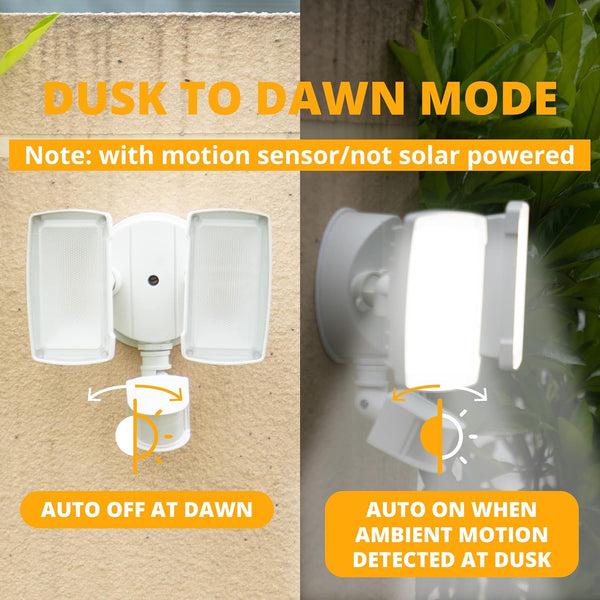 Lutec UME 2 Pack 19W LED Flood Light Motion Sensor Outdoor 2 Adjustable Head 2000LM 5000K IP65 Waterproof Dusk To Dawn Security Light With Photocell For Exterior Outside Garage House(White)