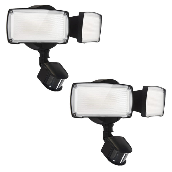 lutec UME 2 Pack 19W LED Flood Light Motion Sensor Outdoor 2 Adjustable Head 2000LM 5000K IP65 Waterproof Dusk to Dawn Security Light with Photocell for Exterior Outside Garage House(Black)
