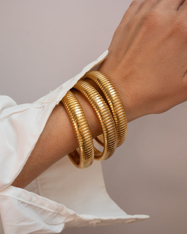 Luv Aj Flex Snake Chain Bracelet- Set Of 3 (12mm Wide)- Gold