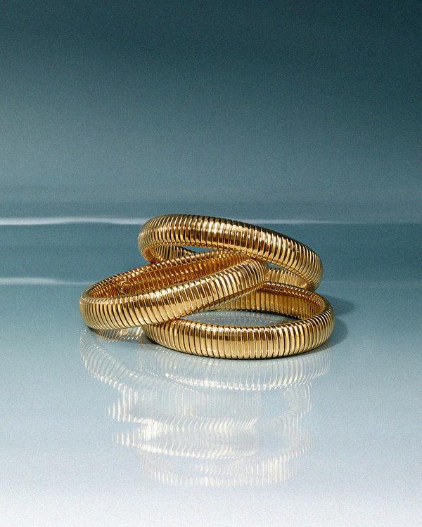 Luv Aj Flex Snake Chain Bracelet- Set Of 3 (12mm Wide)- Gold