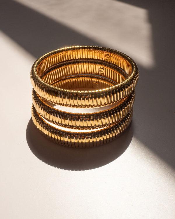 Luv Aj Flex Snake Chain Bracelet- Set Of 3 (12mm Wide)- Gold