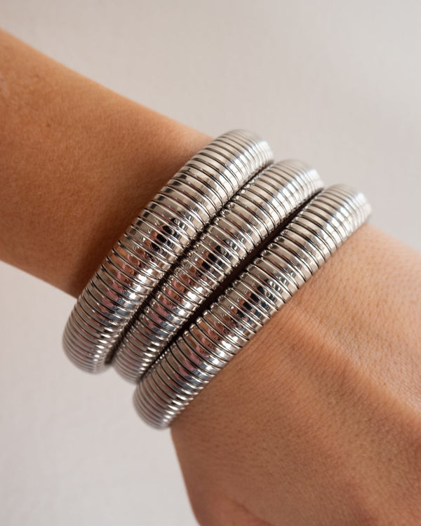 Luv Aj Flex Snake Chain Bracelet- Set Of 3 (12mm Wide)- Silver (Ships Early December)