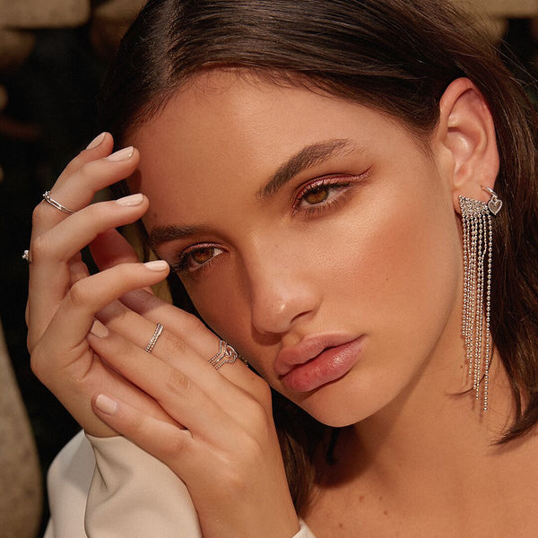 Luv Aj Cherry + Heart Studded Huggies- Silver