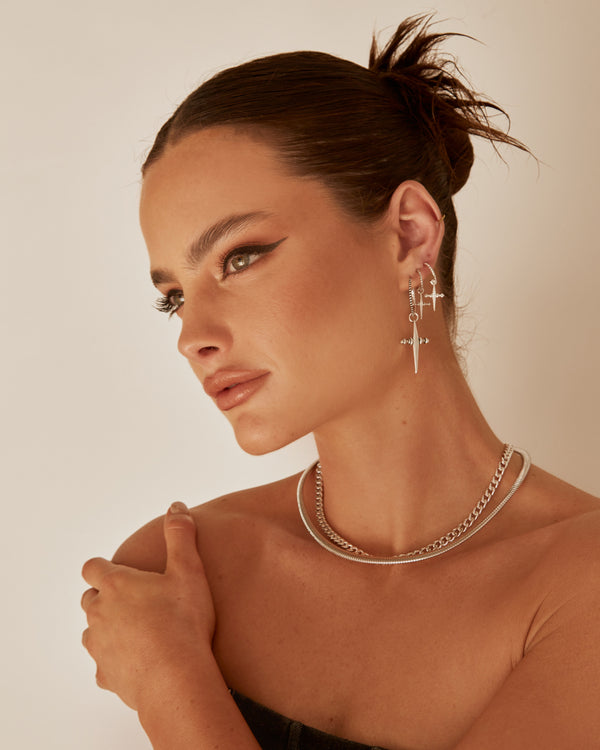 Luv Aj Cross Hoops- Silver