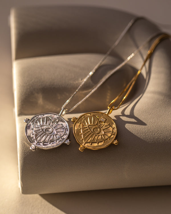 Luv Aj Evil Eye Double Coin Necklace- Silver