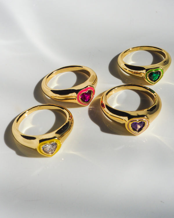Luv Aj Heart Signet Ring- Hot Pink- Gold
