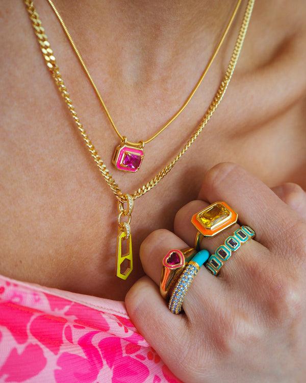 Luv Aj Heart Signet Ring- Hot Pink- Gold