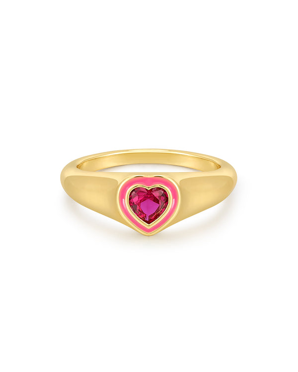 luv aj Heart Signet Ring- Hot Pink- Gold