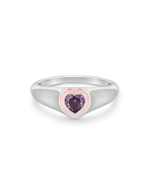 luv aj Heart Signet Ring- Pink- Silver