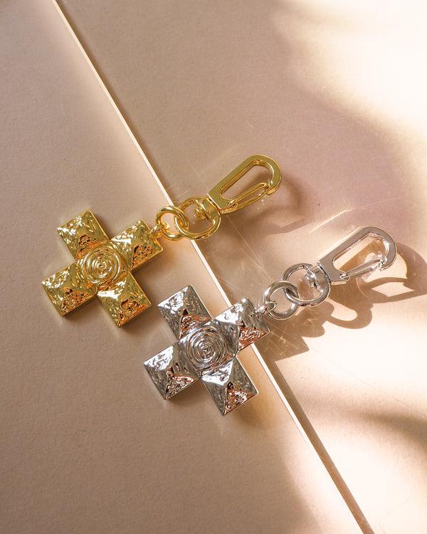 Luv Aj Molten Cross Key Chain- Silver