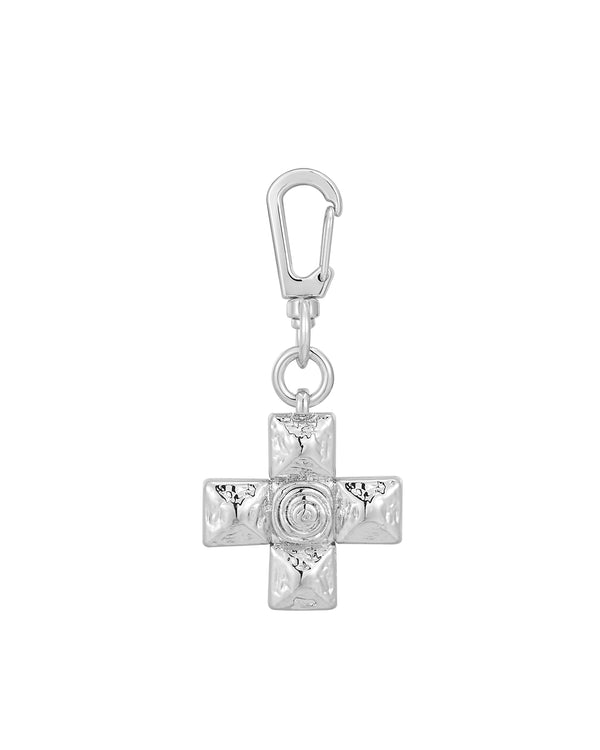 luv aj Molten Cross Key Chain- Silver
