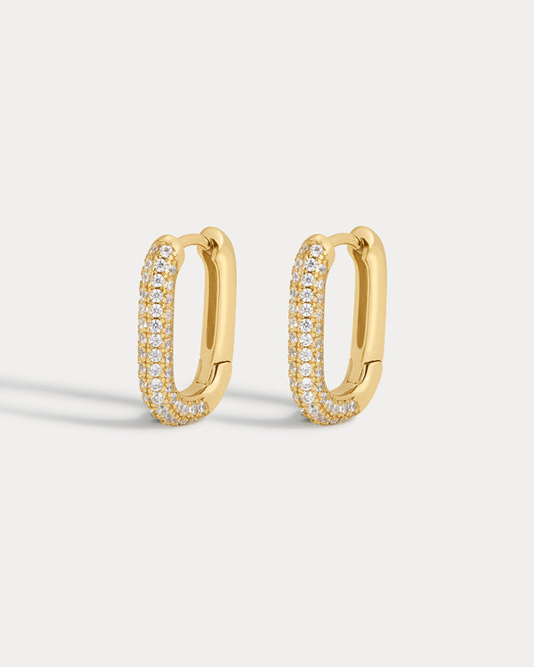 luv aj Pave Chain Link Huggies- Gold