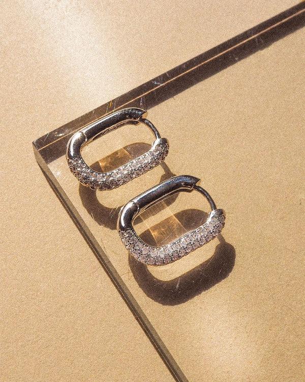 Luv Aj Pave Chain Link Huggies- Silver