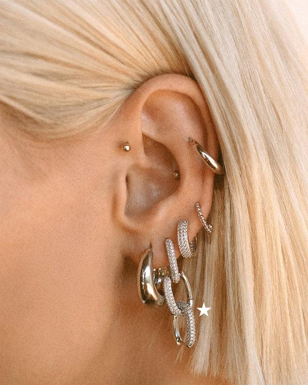 Luv Aj Pave Chain Link Huggies- Silver