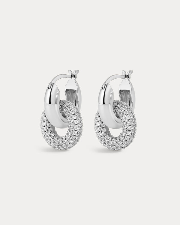 luv aj Pave Interlock Hoops- Silver