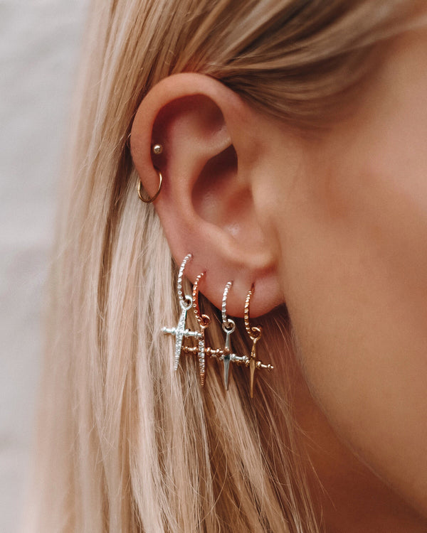 Luv Aj Pave Mini Cross Hoops- Rose Gold
