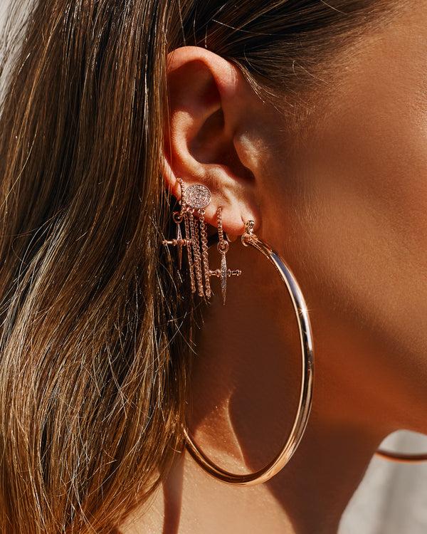Luv Aj Pave Mini Cross Hoops- Rose Gold