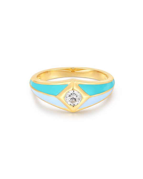 luv aj Pyramid Stud Signet Ring- Blue- Gold