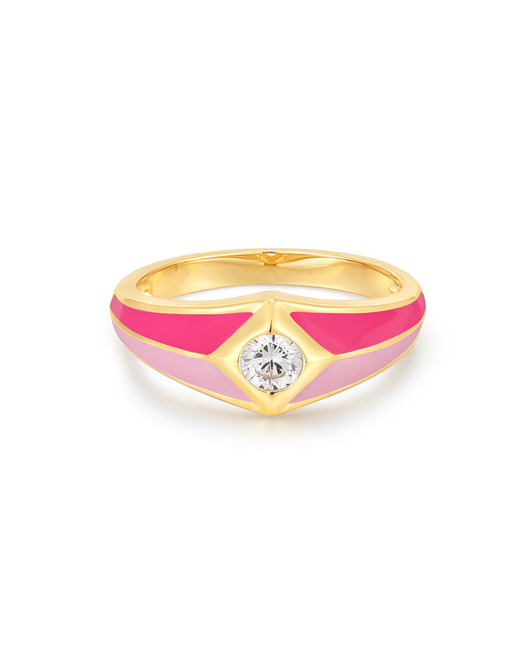 luv aj Pyramid Stud Signet Ring- Pink- Gold