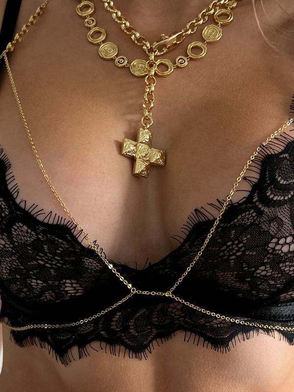 Luv Aj Rosette Chain Bra- Silver