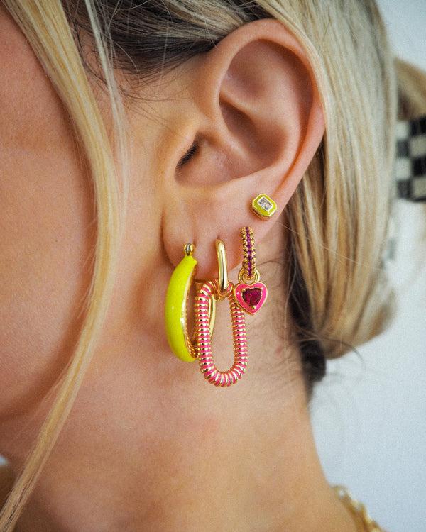 Luv Aj Stripe Baby Amalfi Hoops- Neon Yellow- Gold