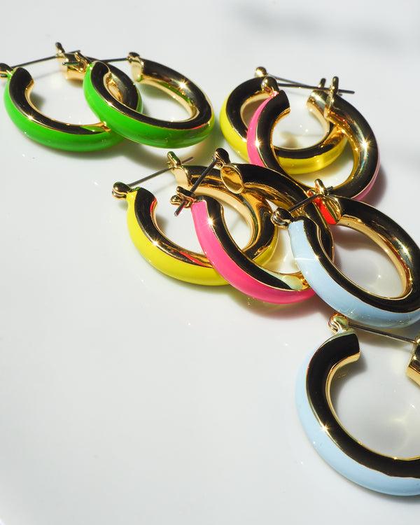 Luv Aj Stripe Baby Amalfi Hoops- Neon Yellow- Gold