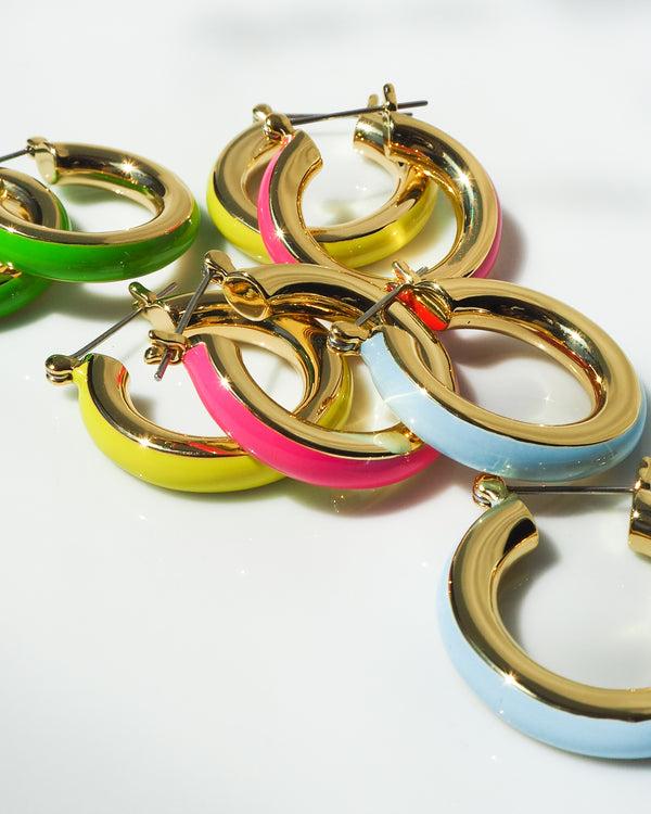 Luv Aj Stripe Baby Amalfi Hoops- Neon Yellow- Gold