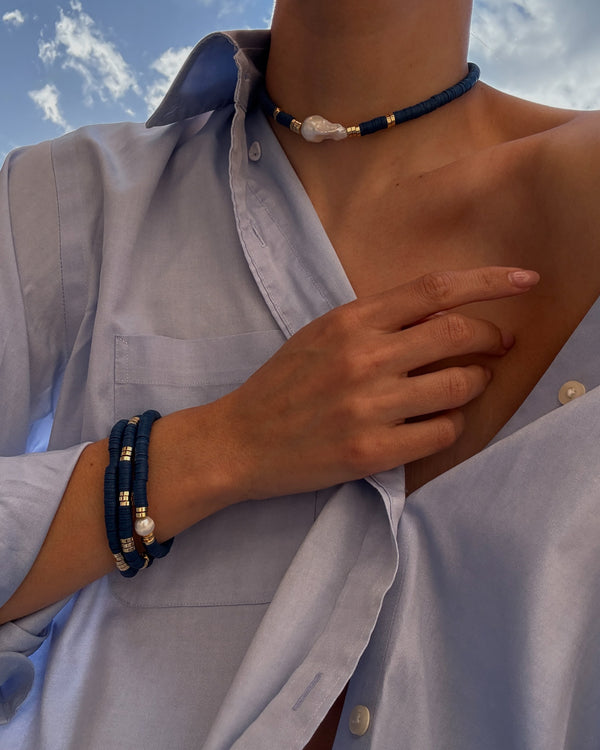 Luv Aj The Seville Pearl Bracelet Set- Navy