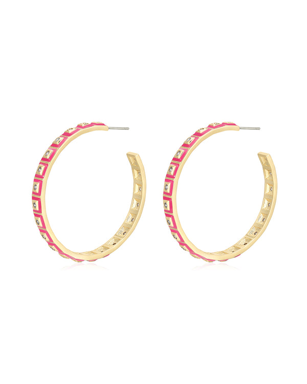 luv aj XL Pyramid Stud Hoops- Hot Pink- Gold