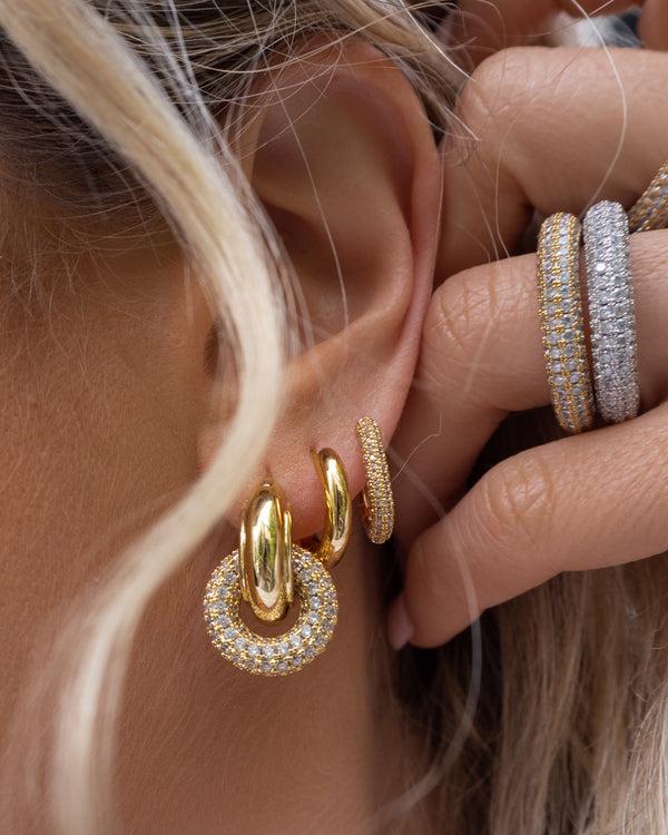 Luv Aj Pave Interlock Hoops- Gold (Ships Late November)