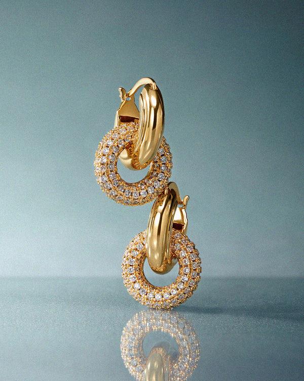 Luv Aj Pave Interlock Hoops- Gold (Ships Late November)