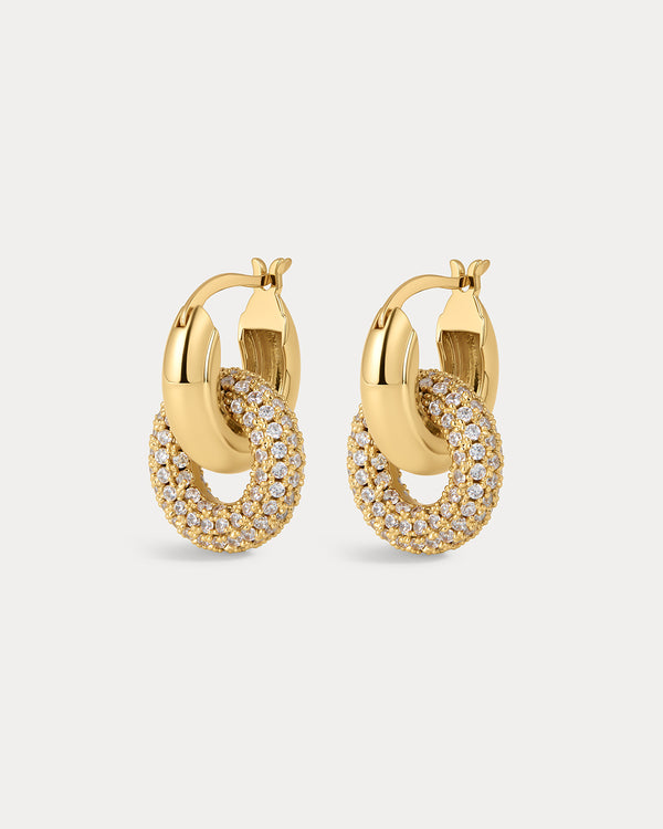 luv aj Pave Interlock Hoops- Gold (Ships Late November)