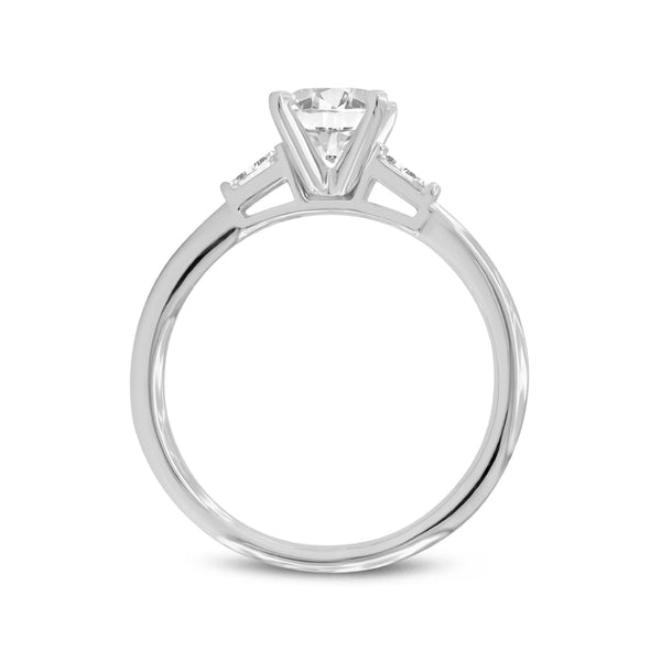 LuvMyJewelry 14K White Gold Round Cut Lab Grown Diamond Tapered Baguettes Engagement Ring - 1.08 Ctw