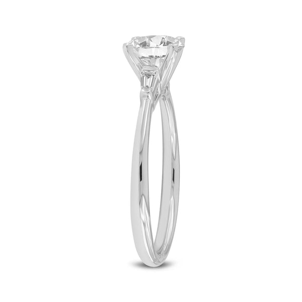 LuvMyJewelry 14K White Gold Round Cut Lab Grown Diamond Tapered Baguettes Engagement Ring - 1.08 Ctw