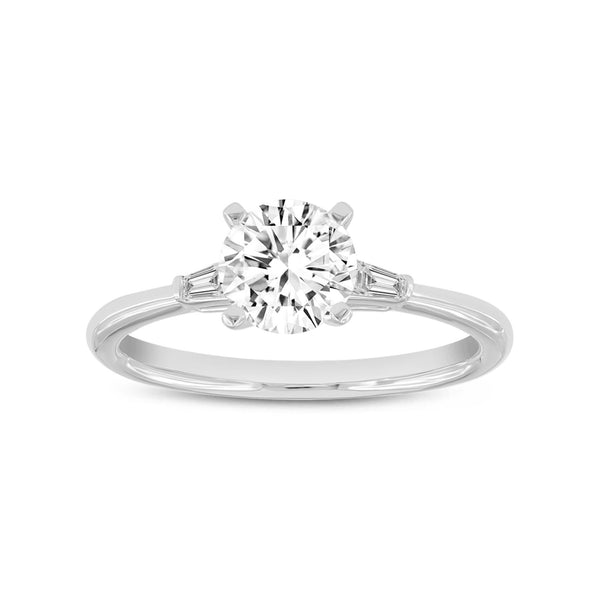 LuvMyJewelry 14K White Gold Round Cut Lab Grown Diamond Tapered Baguettes Engagement Ring - 1.08 ctw