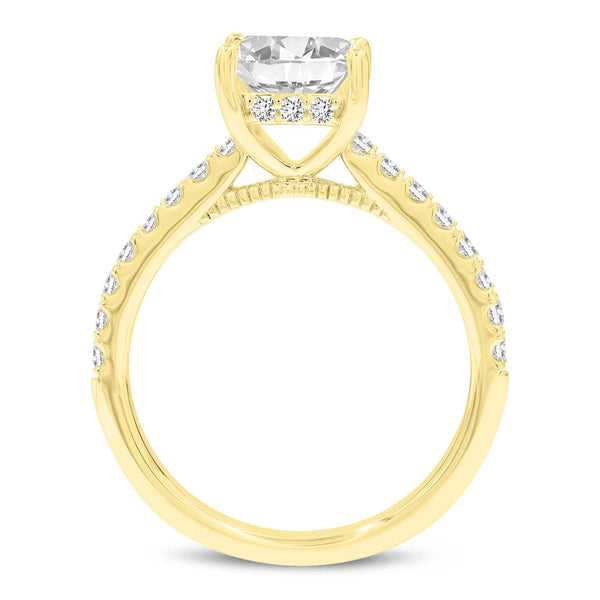 LuvMyJewelry Adelina 14K Yellow Gold Princess Cut Lab Grown Diamond Hidden Halo Engagement Ring - 2.16 Ct