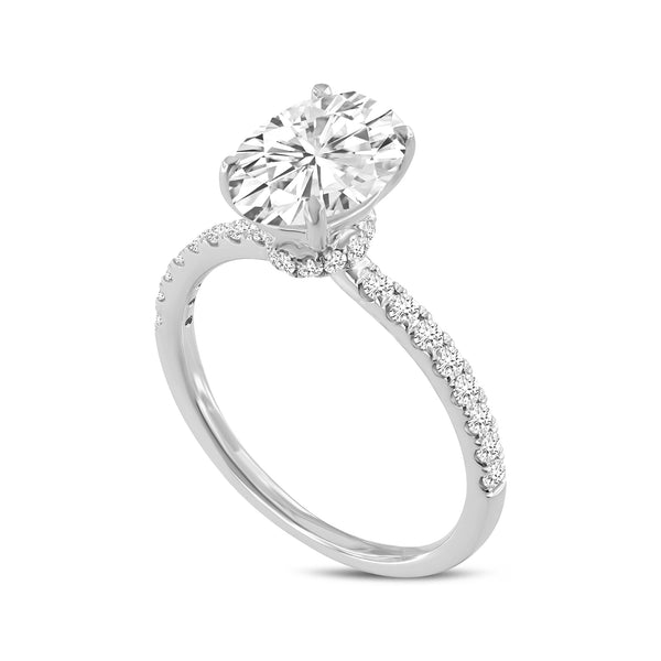 LuvMyJewelry Adriana 14K White Gold Oval Lab Grown Diamond Hidden Halo Engagement Ring - 2.35 Ct