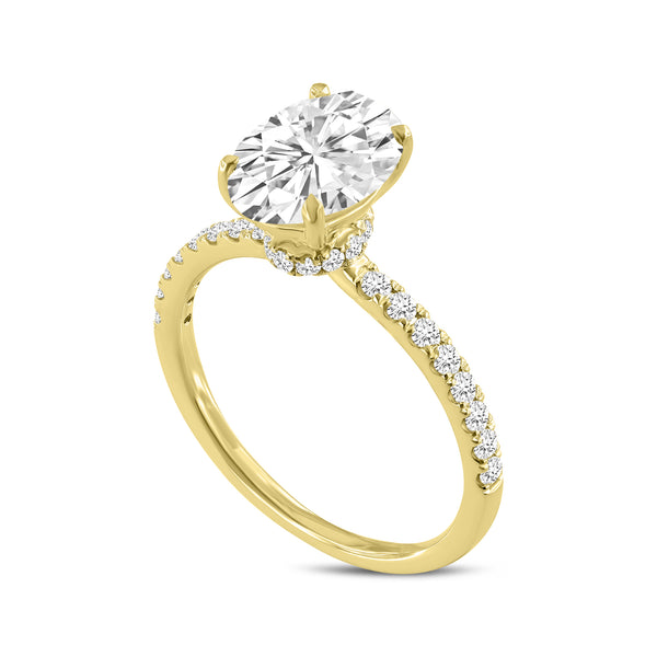LuvMyJewelry Adriana 14K Yellow Gold Oval Lab Grown Diamond Hidden Halo Engagement Ring - 2.35 Ct