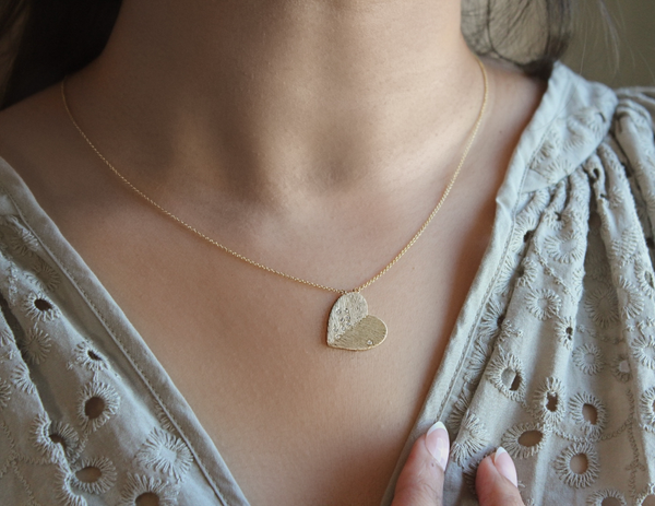 LuvMyJewelry Aether Scattered Diamond Studded Heart Disc Pendant In 14K Yellow Gold